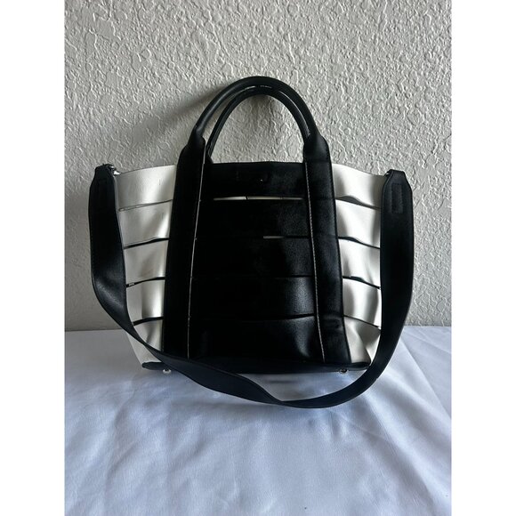 Urban Expressions Shiloh Tote Vegan Leather White and Black Women - Picture 2 of 12